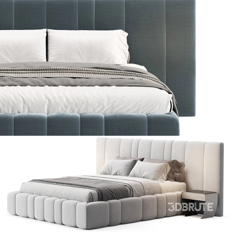 Areli Gray Blue Velvet Luxury Wide Headboard Bed Image 7