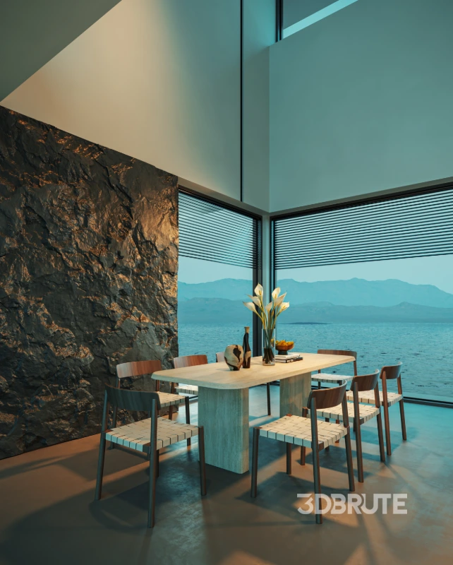 Modern villa living room and dining room interior Image 5