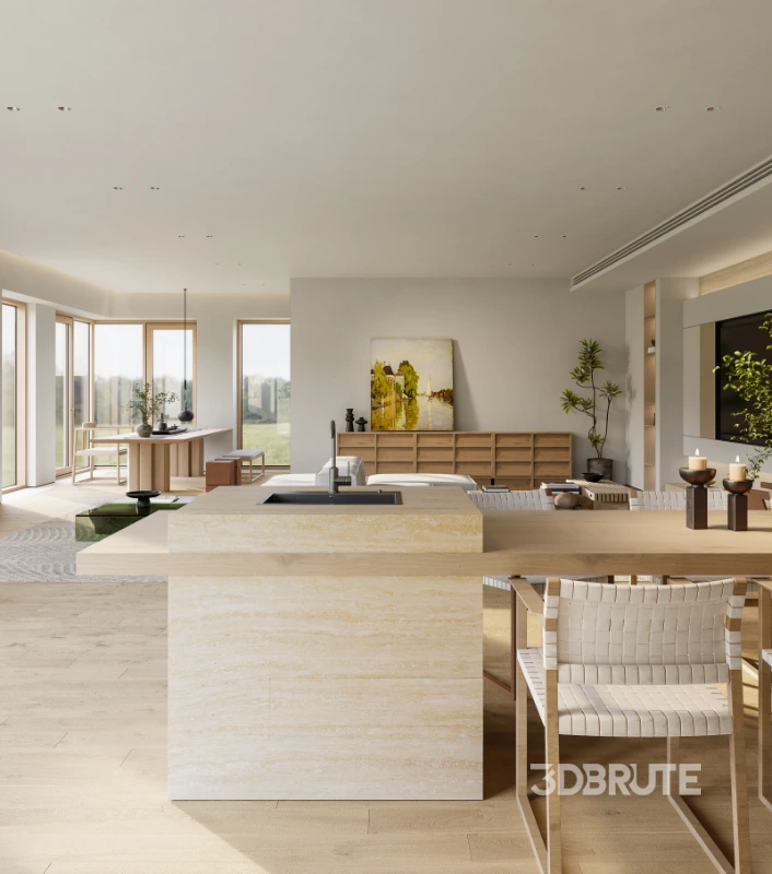 Modern living room and dining room interior scene Image 12