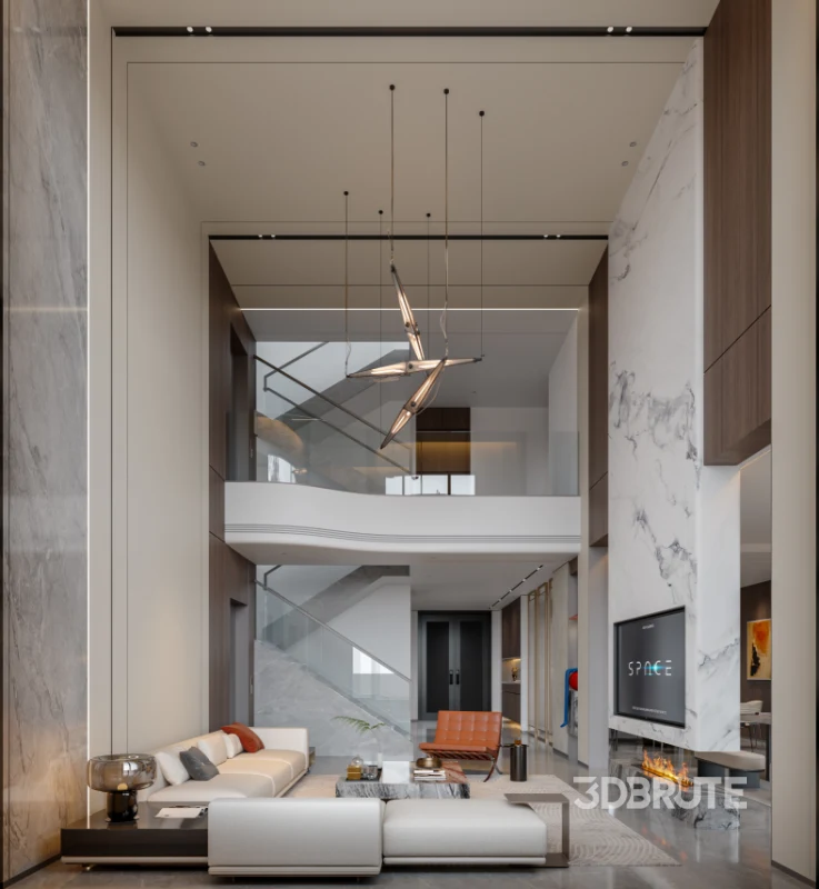 Modern villa living room and dining room interior Image 2