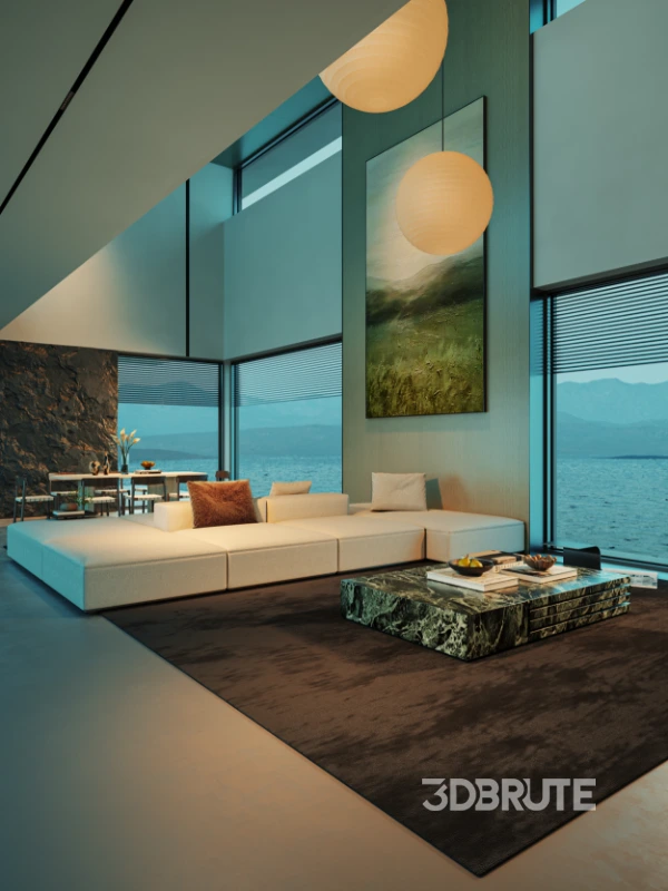 Modern villa living room and dining room interior Image 9