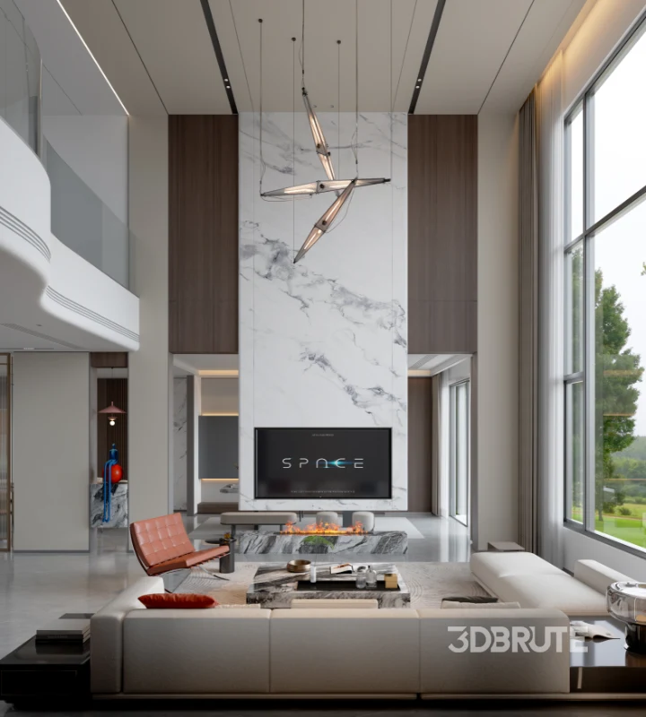 Modern villa living room and dining room interior Image 1
