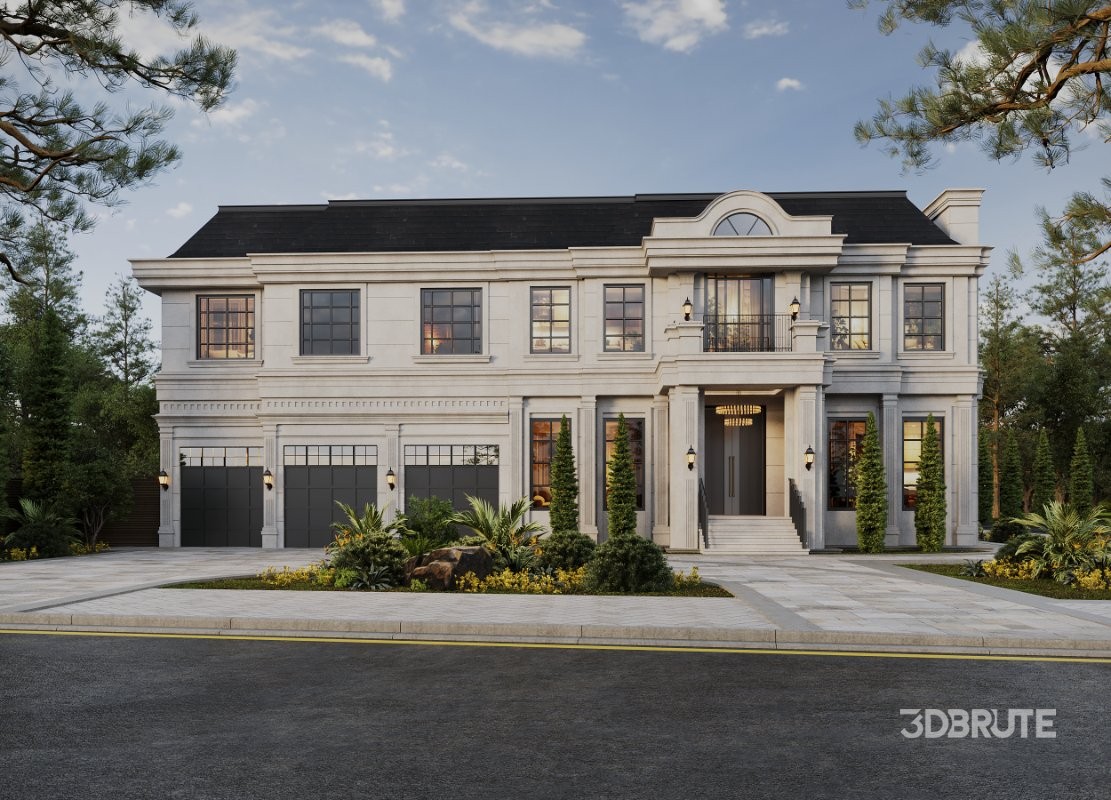 Neoclassical Villa Exterior Full 3D Scene Summer and Winter Image 2