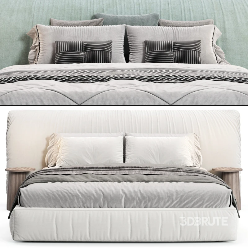 Alix Blue Cotton Linen Fabric Wide Headboard Luxury Bed Image 7