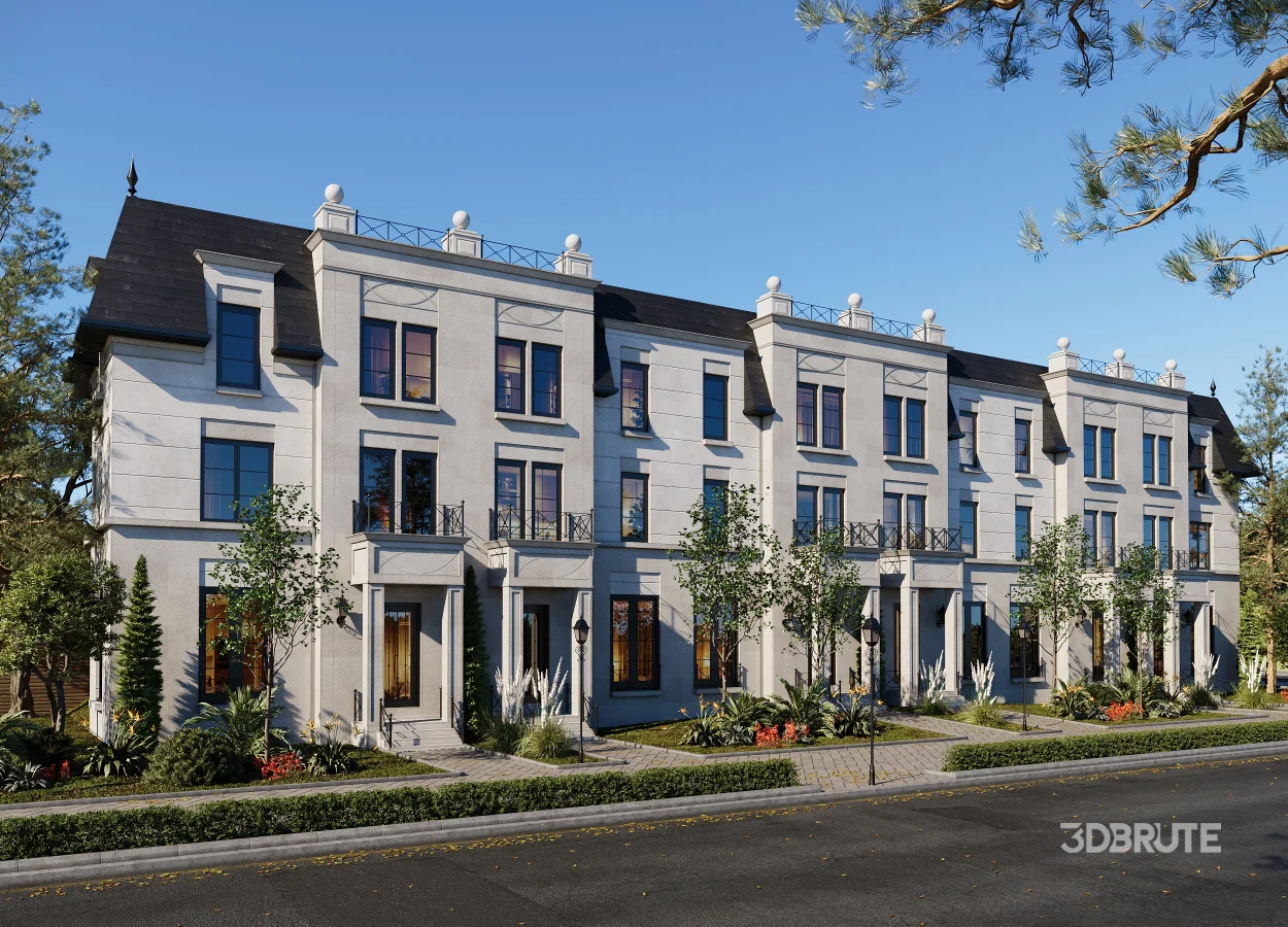 Neoclassical Townhouse Exterior Visualization – Full 3D Scene Image 8