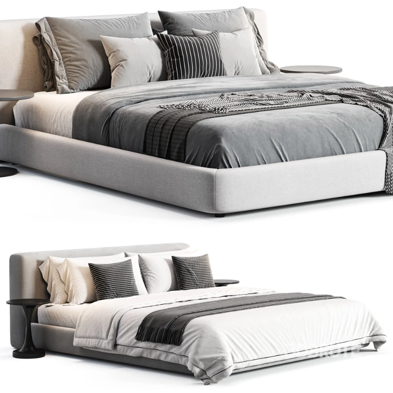 Amabilis Gray Cotton Linen Gray Fabric Contemporary Rectangular Headboard Bed Image 1