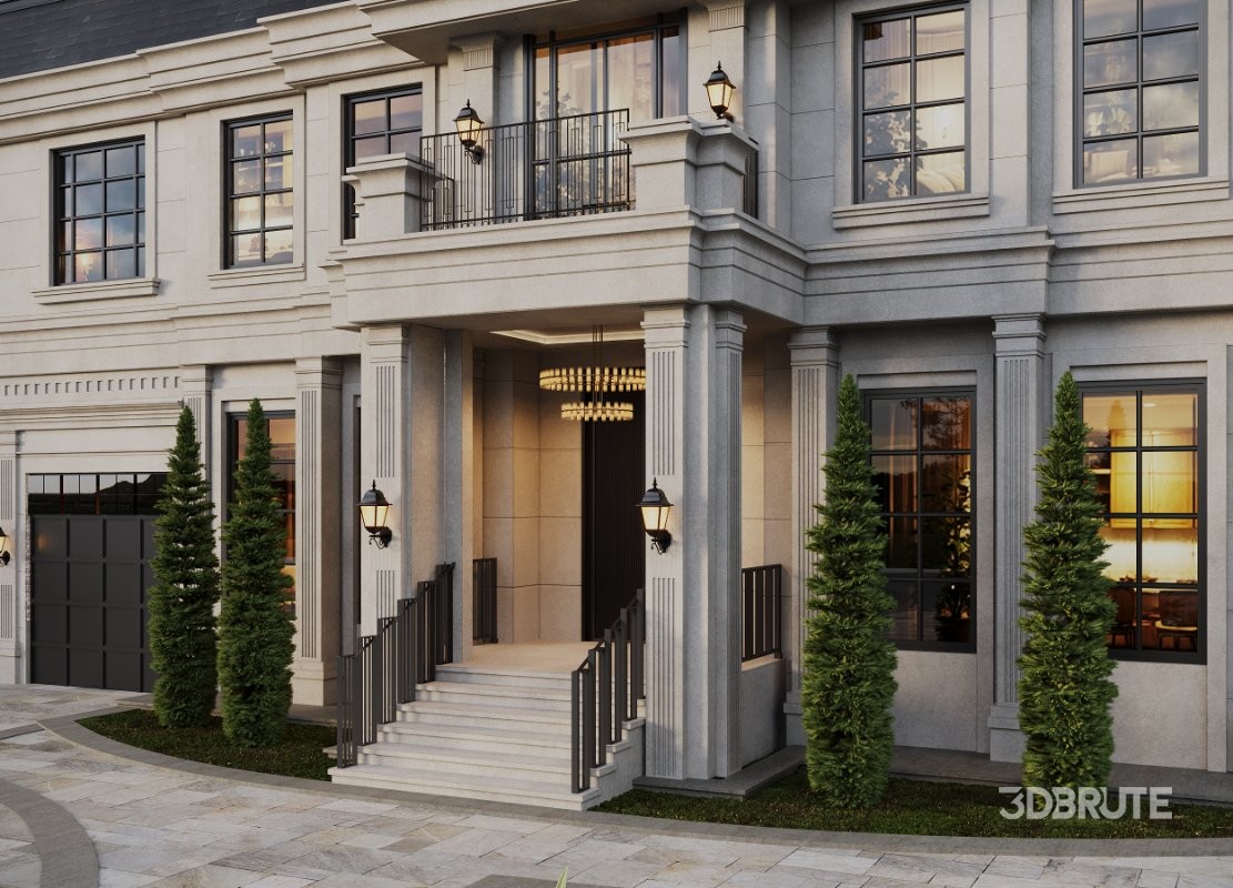 Neoclassical Villa Exterior Full 3D Scene Summer and Winter Image 1