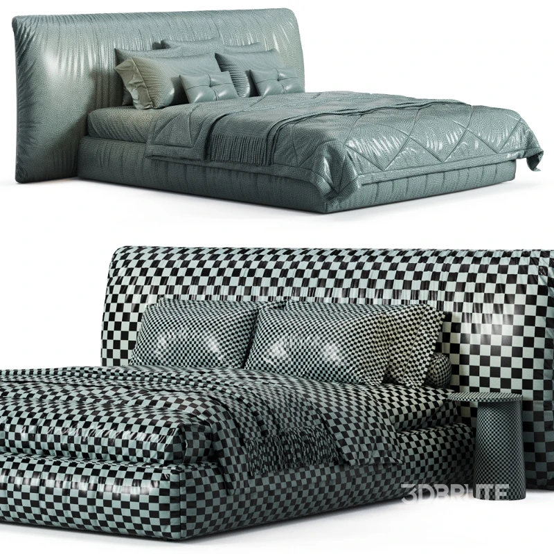 Alix Blue Cotton Linen Fabric Wide Headboard Luxury Bed Image 5