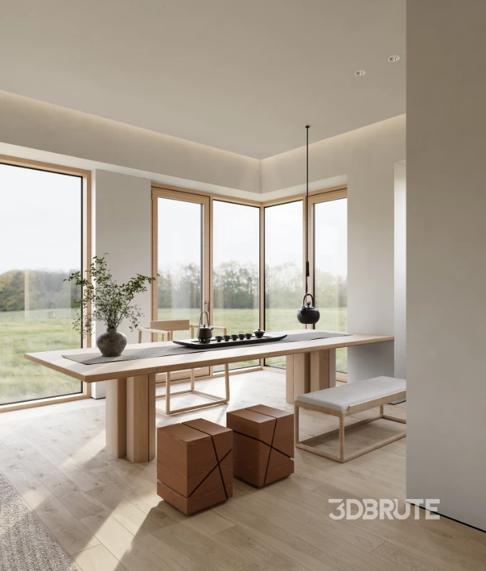 Modern living room and dining room interior scene Image 3
