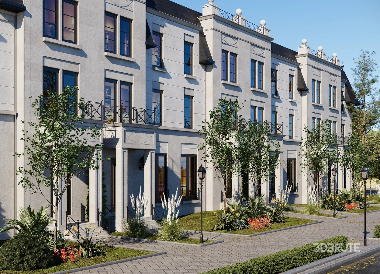 Neoclassical Townhouse Exterior Visualization – Full 3D Scene Image 7