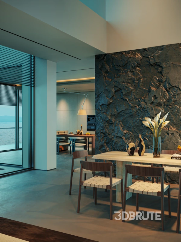 Modern villa living room and dining room interior Image 6