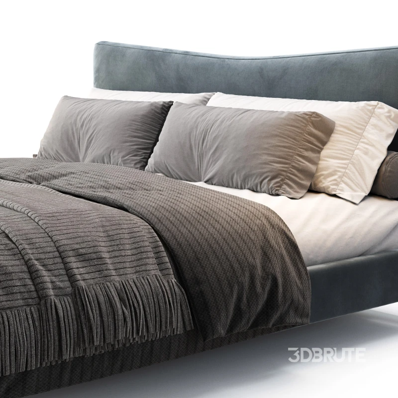 Altresha Gray Linen Fabric Minimalist Floating Bed Image 5