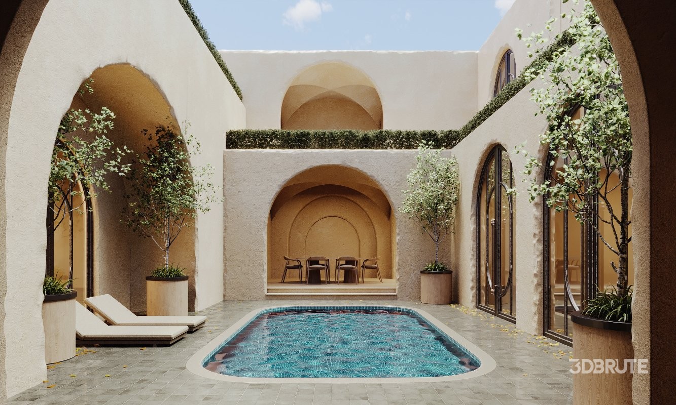 Elegant Moroccan–Mediterranean Courtyard Pool Image 1