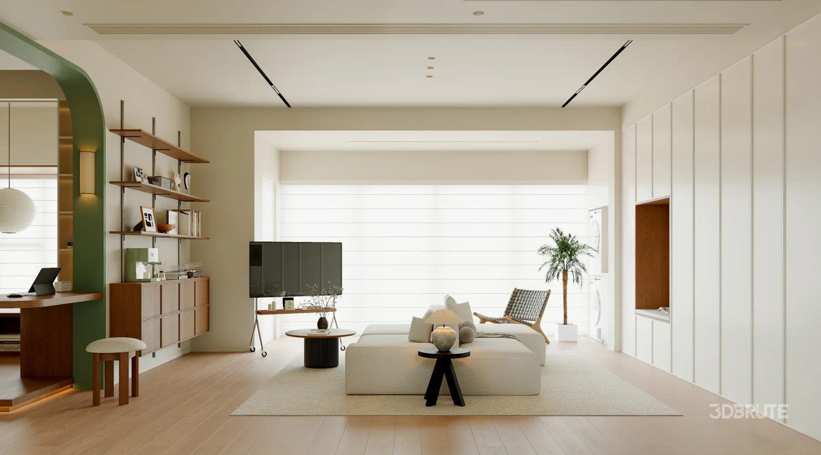 Modern living room and dining room bedroom interior scene Image 4