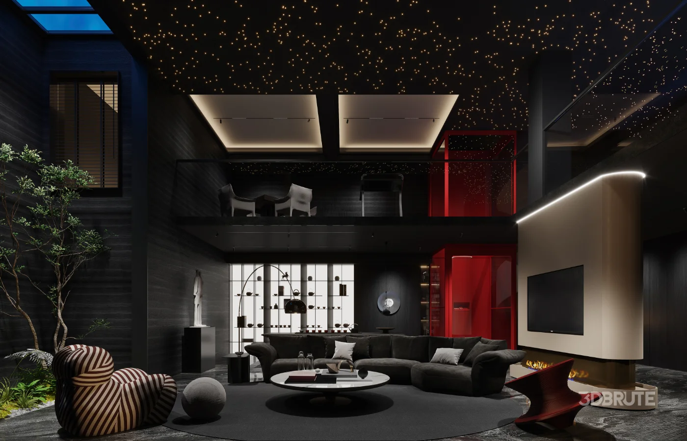 Modern villa living room and dining room interior Image 1