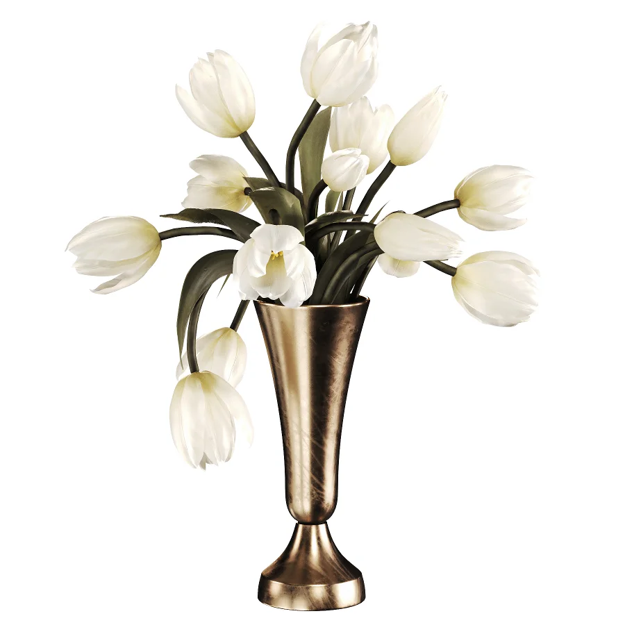 Ivory Tulips in Brass Vase Image 3