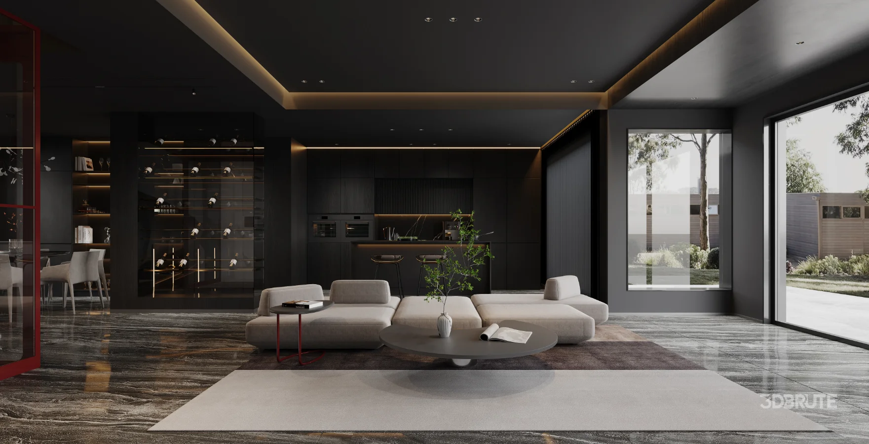 Modern living room and dining room interior scene Image 9