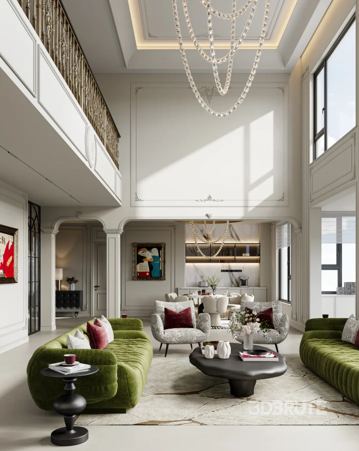 Luxury villa living room and dining room interior Image 8