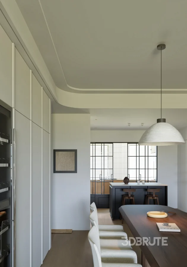 Modern living room and dining room office room interior scene Image 9