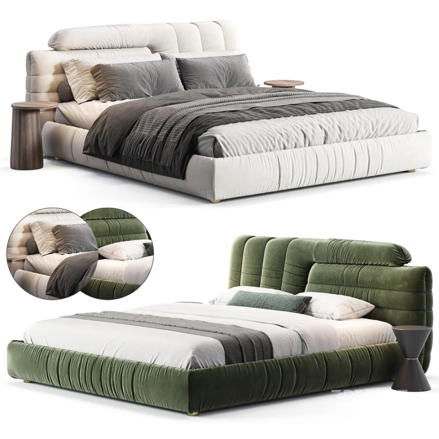 Estonia Suede Fabric Modern Upholstered Headboard Bed Image 4