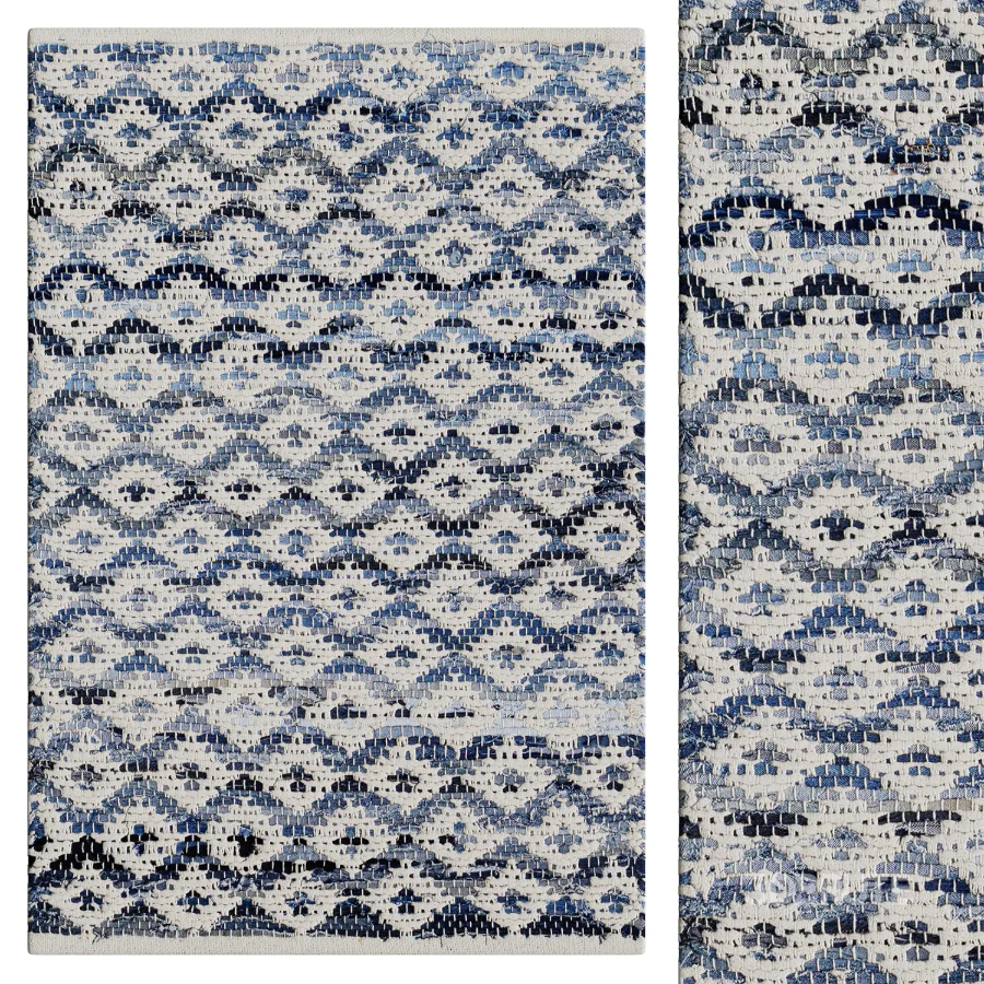 Denim Rag Diamond Ivory Handwoven Cotton Rug Image 1