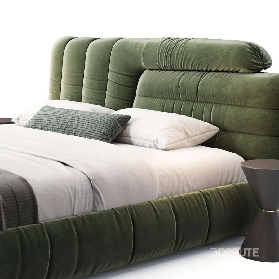 Estonia Suede Fabric Modern Upholstered Headboard Bed Image 3