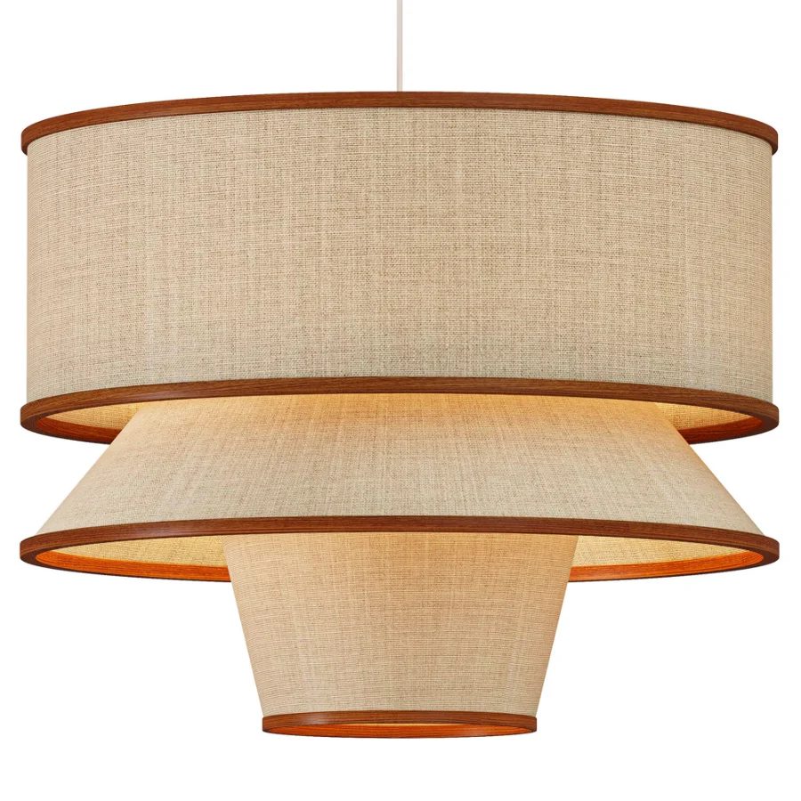 Bruna Walnut Wood and Linen Pendant Light Image 1