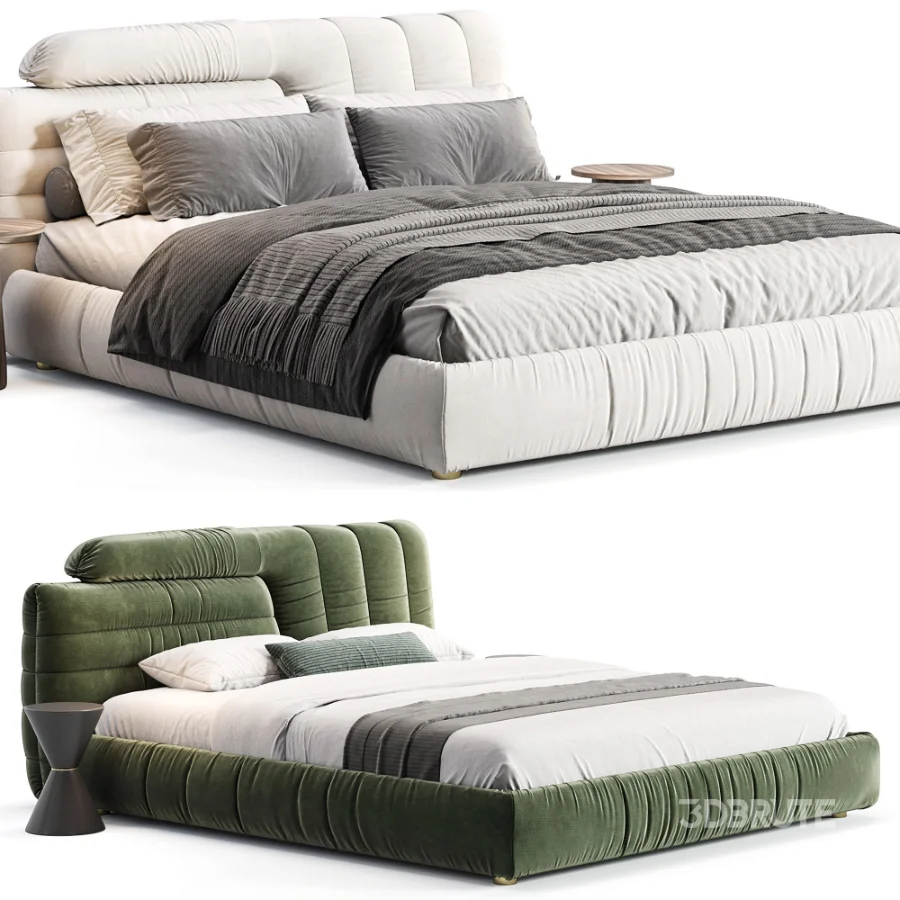 Estonia Suede Fabric Modern Upholstered Headboard Bed Image 2