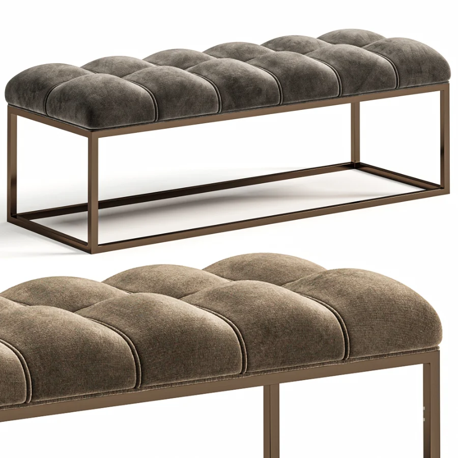Edie Biscuit Tufted Bench In Brass Image 1