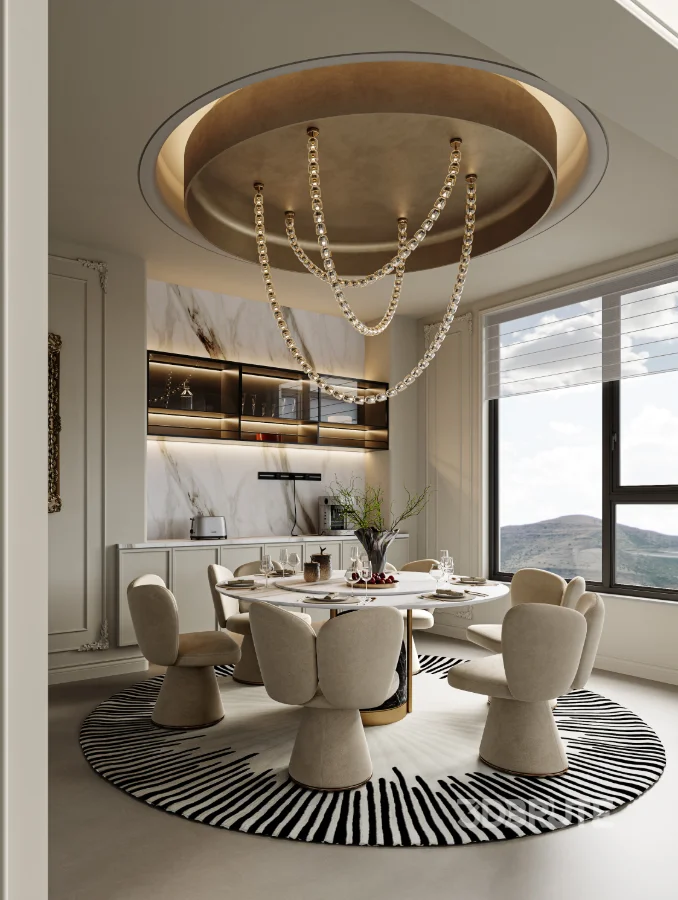 Luxury villa living room and dining room interior Image 1