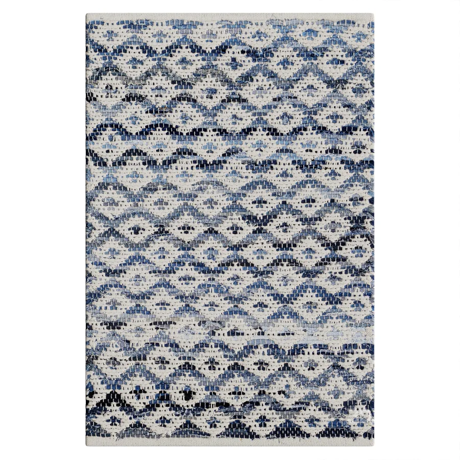 Denim Rag Diamond Ivory Handwoven Cotton Rug Image 2