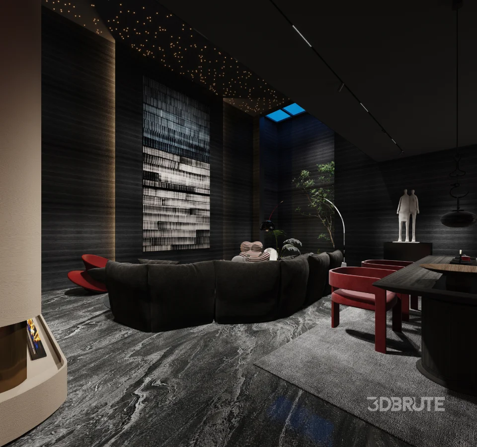 Modern villa living room and dining room interior Image 2