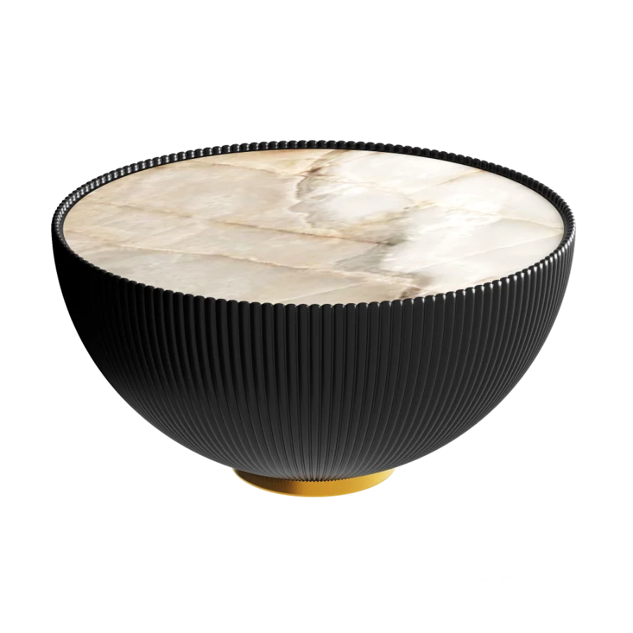 Round Sintered Stone Leather Drum Coffee Table Set Image 1