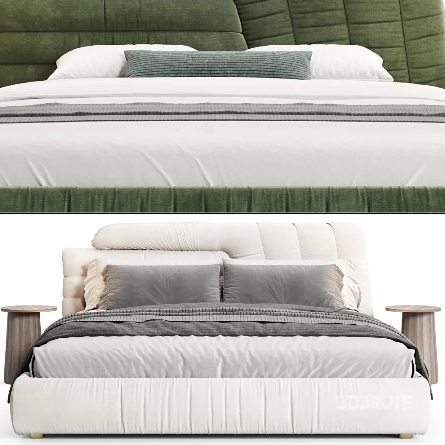 Estonia Suede Fabric Modern Upholstered Headboard Bed Image 1