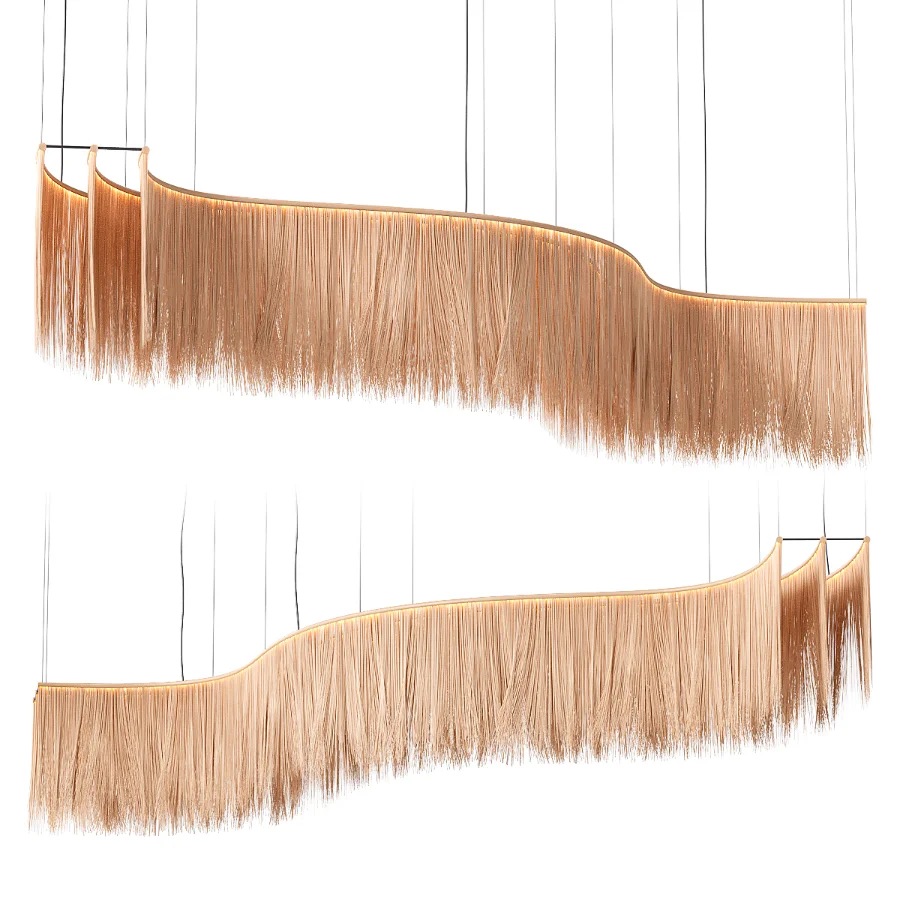 Japandi Style Wavy Rattan Pendant Light Image 3