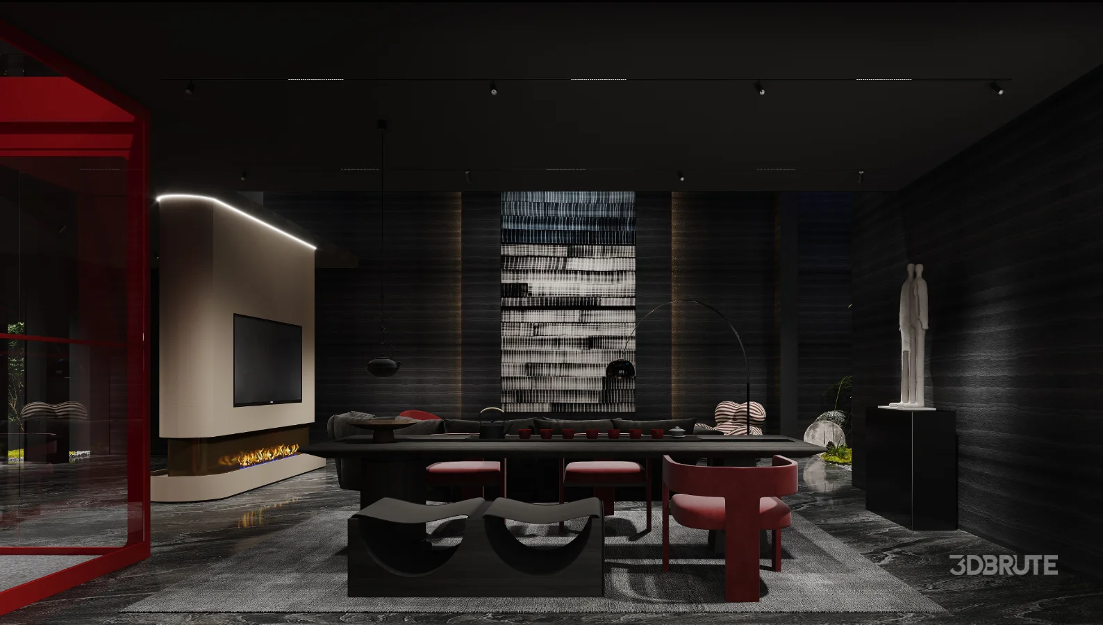 Modern villa living room and dining room interior Image 5