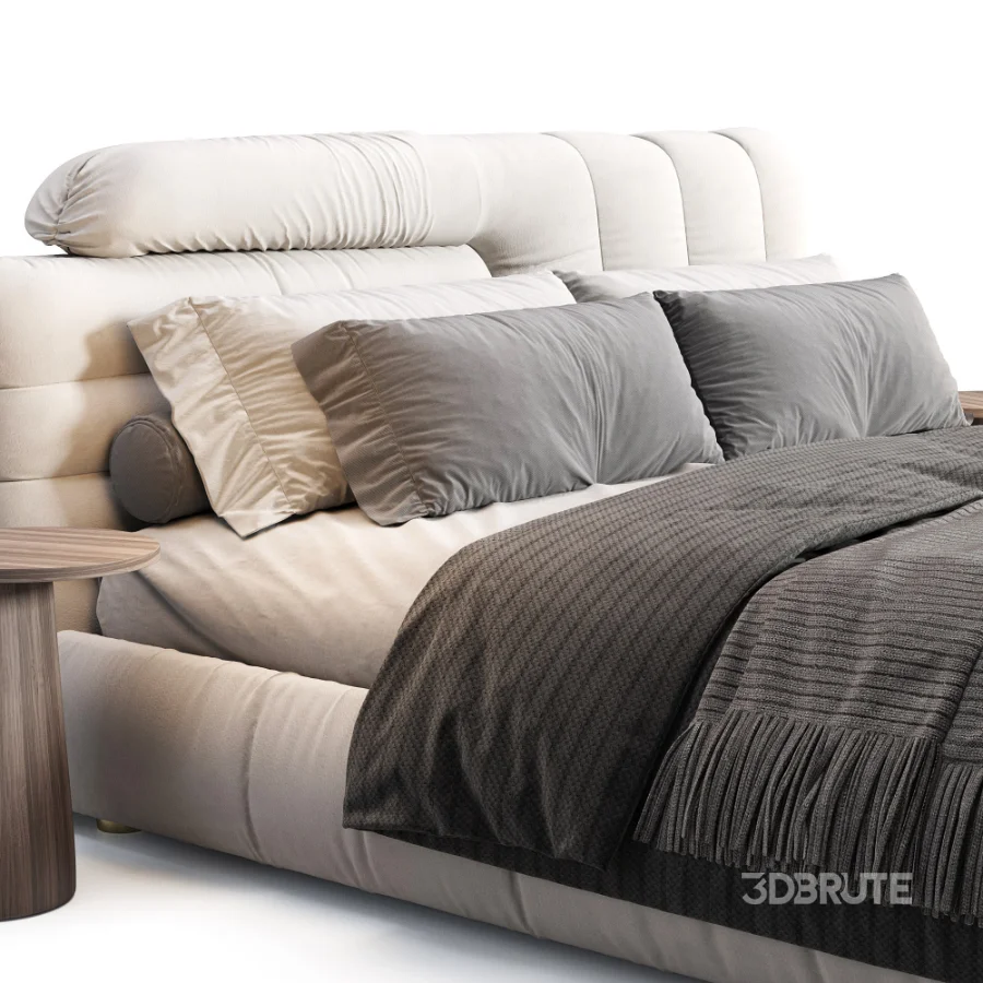 Estonia Suede Fabric Modern Upholstered Headboard Bed Image 6