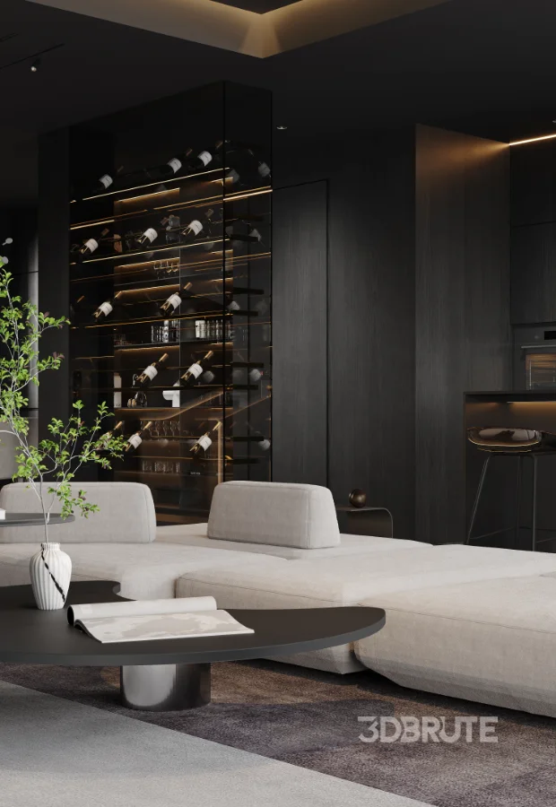 Modern living room and dining room interior scene Image 11