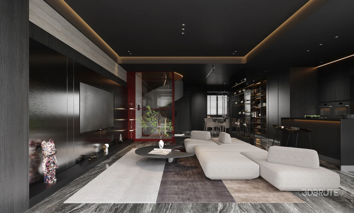 Modern living room and dining room interior scene Image 10