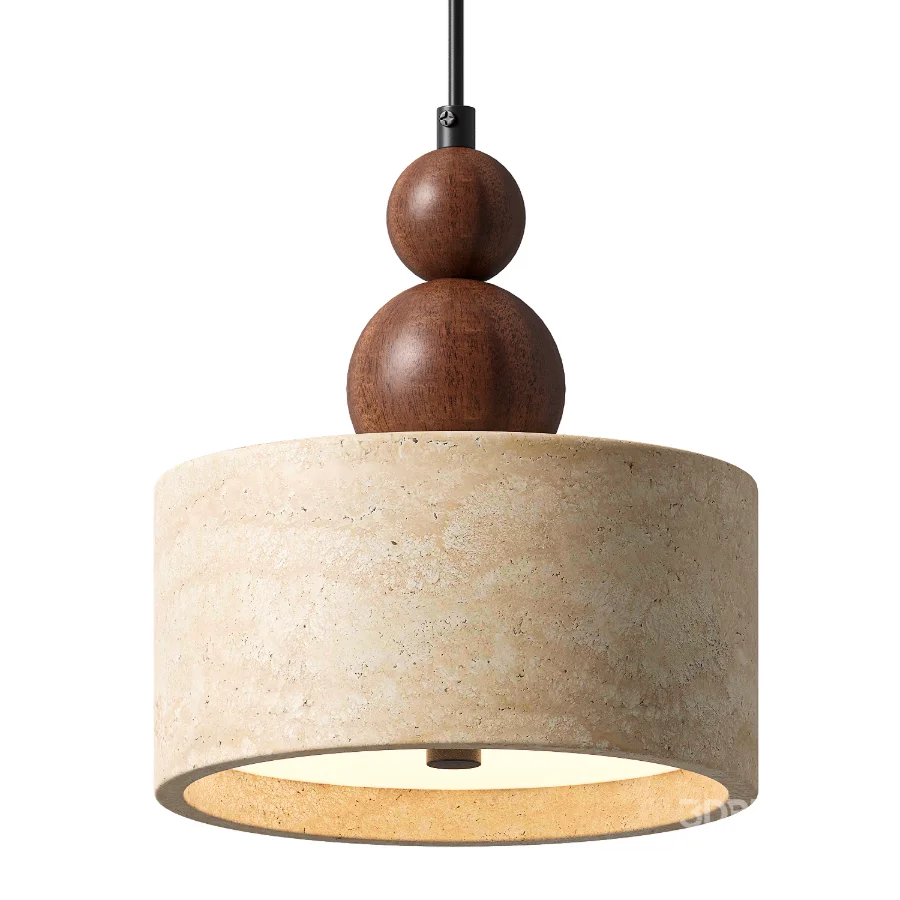 Traditional Japanese Travertine Cylinder Pendant Light Image 2