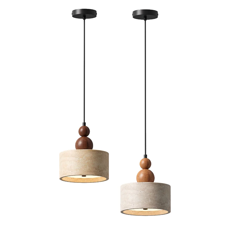 Traditional Japanese Travertine Cylinder Pendant Light Image 3