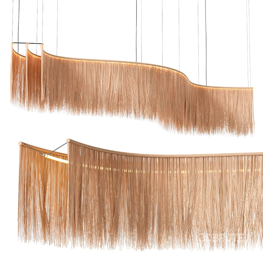 Japandi Style Wavy Rattan Pendant Light Image 1