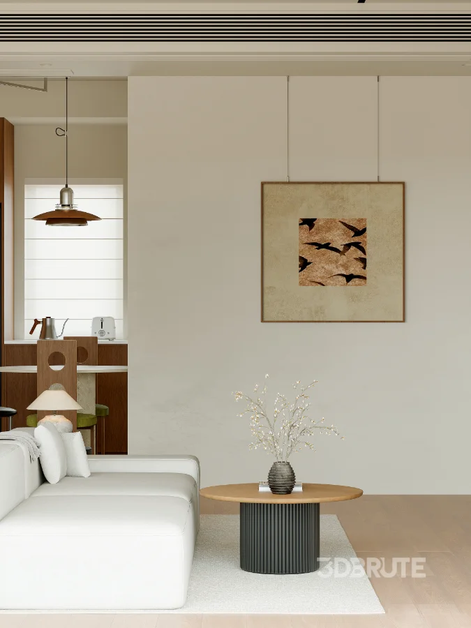 Modern living room and dining room bedroom interior scene Image 7