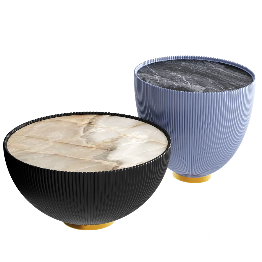 Round Sintered Stone Leather Drum Coffee Table Set Image 4