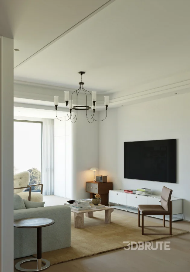 Modern living room and dining room office room interior scene Image 7