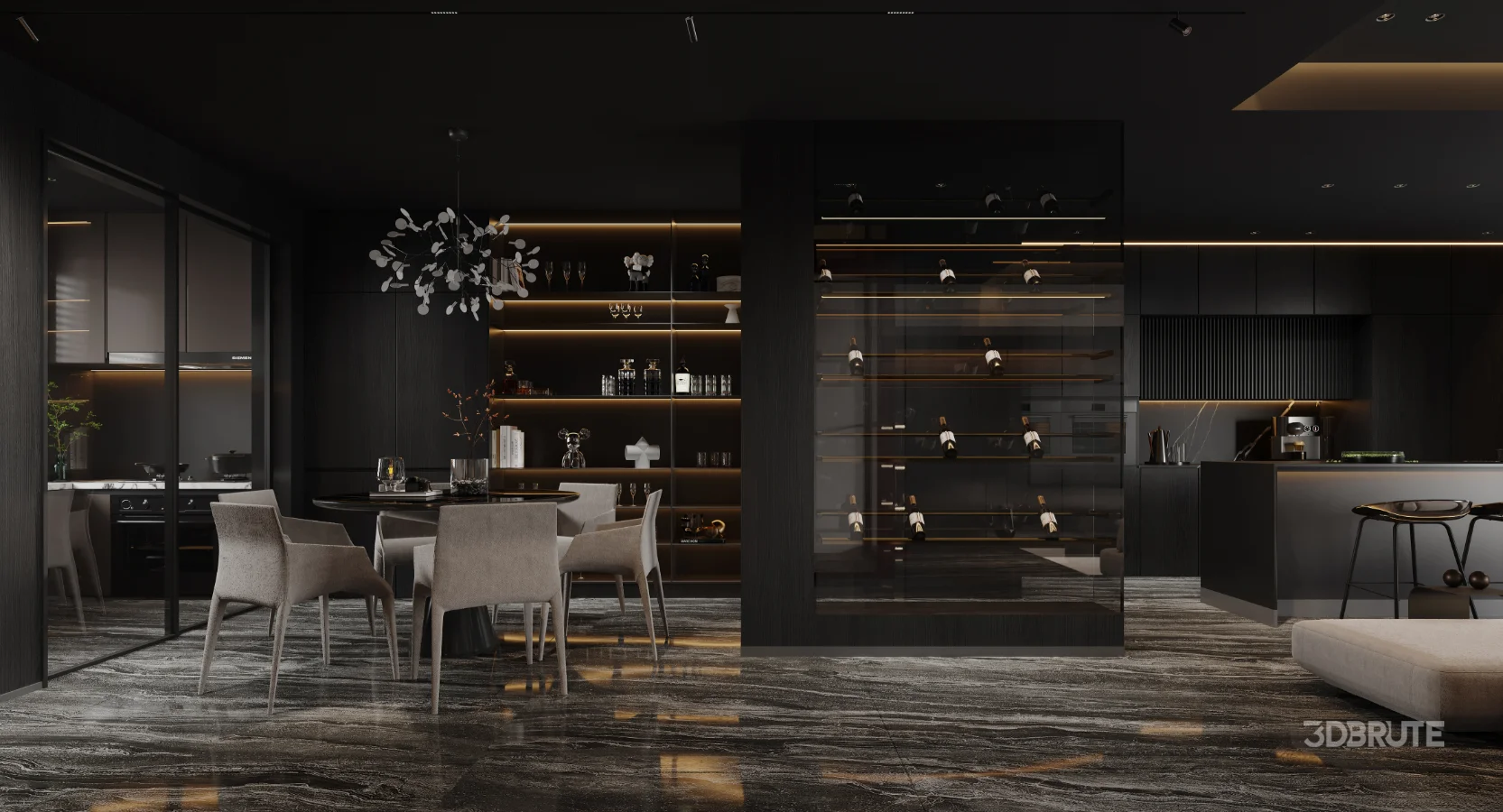 Modern living room and dining room interior scene Image 1