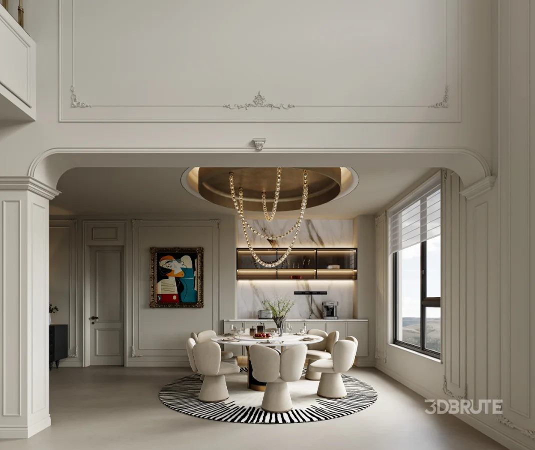 Luxury villa living room and dining room interior Image 5