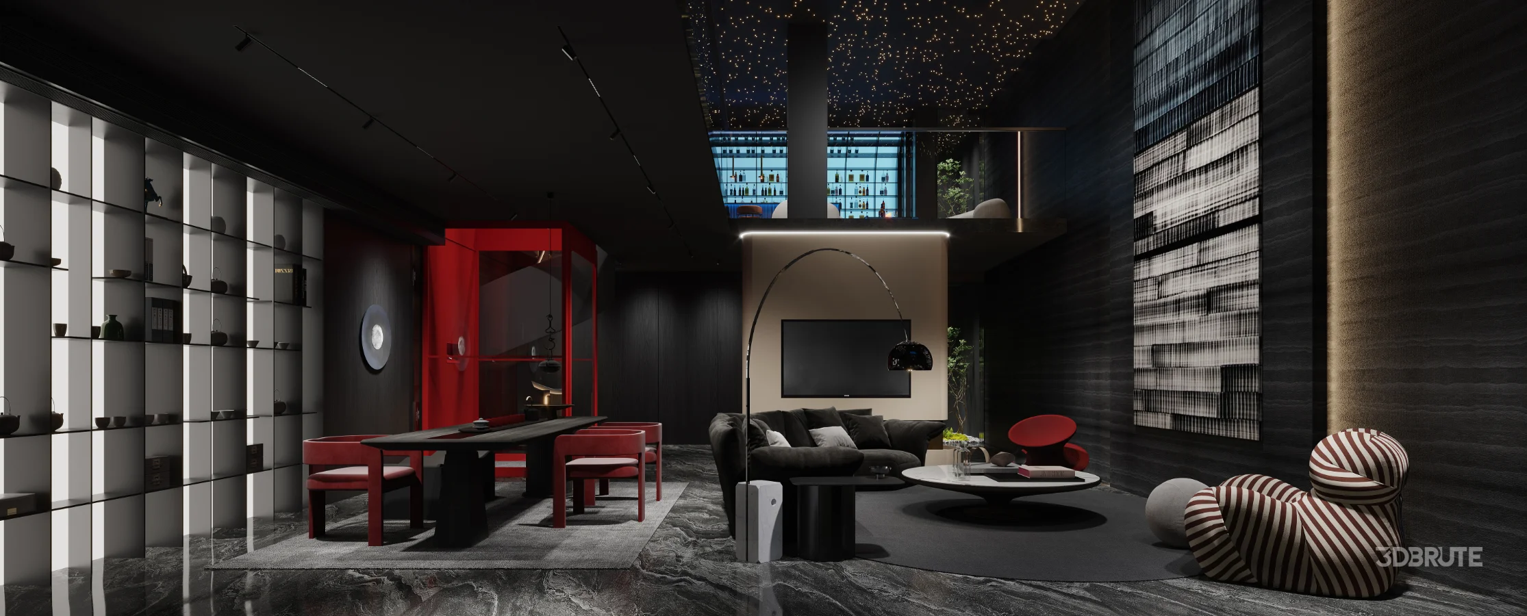 Modern villa living room and dining room interior Image 10