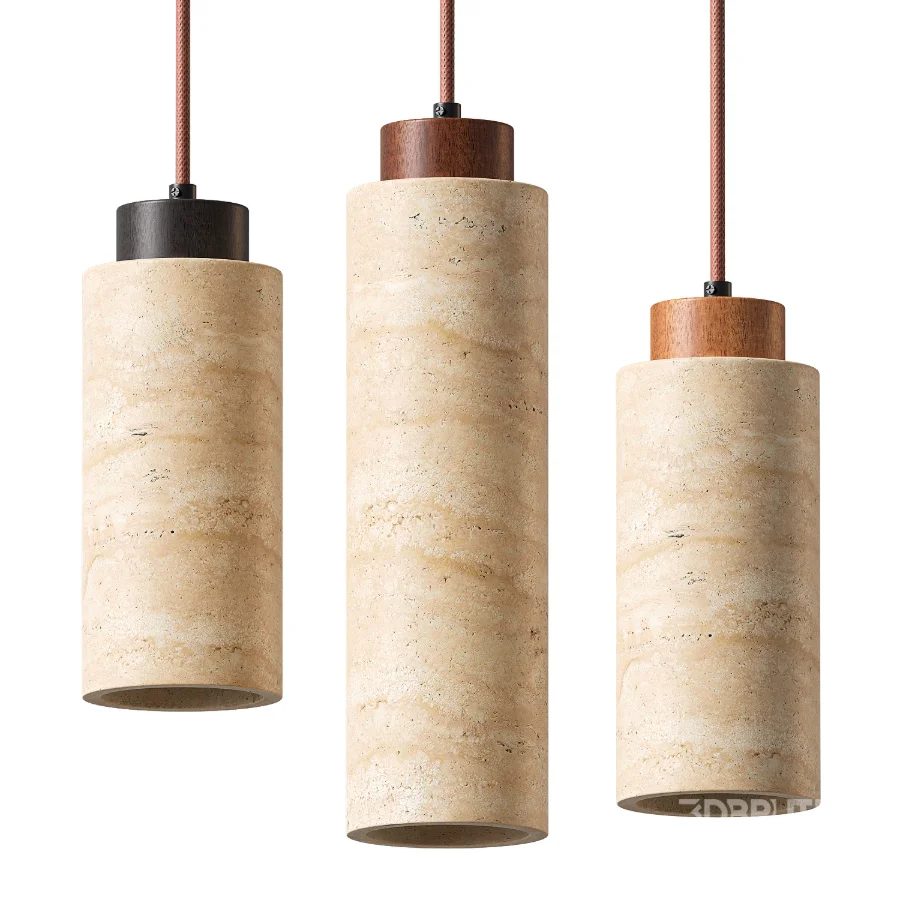 Traditional Japanese Cylinder Yellow Travertine Pendant Light Image 2