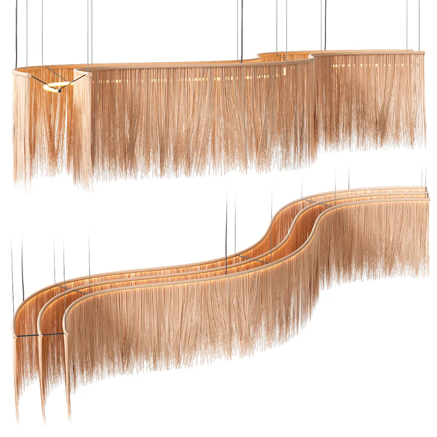 Japandi Style Wavy Rattan Pendant Light Image 2